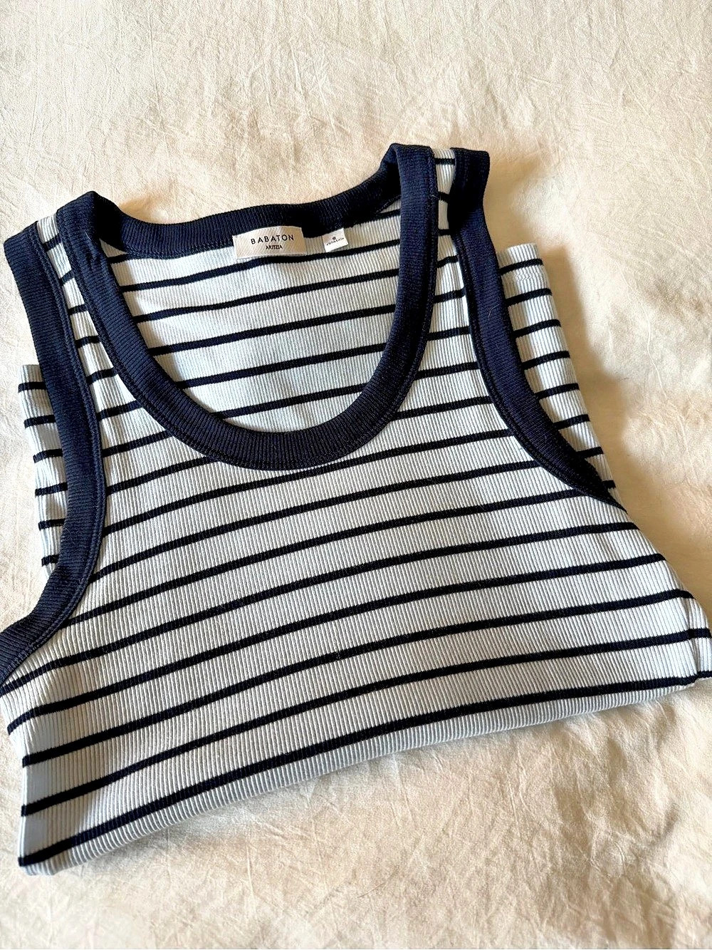 Babaton Busy Tank Striped Tank Top in White & Black Size Small